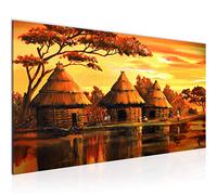Runa Art Tableau Decoration Murale Afrique Massai 1 Partie Moderne Toile non tissée Salon Salle Le Coucher Du Soleil Eau Orange 000012a