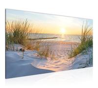 Runa Art Tableau Decoration Murale - Coucher du Soleil Plage - 1 Partie - Moderne Toile non Tissée - Salon Salle - Mer Nature Beige Bleu - 041712a
