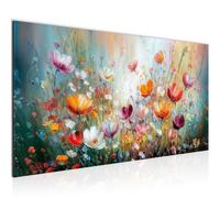 Runa Art Tableau Decoration Murale Fleurs 100 x 40 cm Moderne Toile non tissée Rouge floral Salon Chambre à coucher Bureau Champs de fleurs 061012a