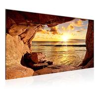 Runa Art Tableau Decoration Murale Le Coucher Du Soleil Plage 1 Partie Moderne Toile non tissée Salon Salle Panorama Beige Marron 608612a