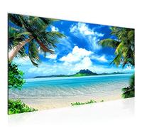 Runa Art Tableau Decoration Murale Plage Palmiers 1 Partie Moderne Toile non tissée Salon Salle Mer Bleu Beige 603312a