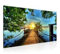 Runa art Tableau Décoration Murale Pont au Bord du Lac 100x40 cm - 1 Panneau Deco Toile Prêt à Accrocher 609012a