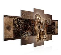 Runa Art Tableau mural Bouddha Feng Shui 5 Parties Impression sur Toile Intissee Decotation Salon Orientale Brun 041352b