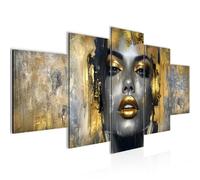 Runa Art Tableau mural Femme mode 5 Parties Impression sur Toile Intissee Decotation Salon chambre Lèvres Noir Or 052852a