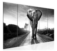Runa Art Tableau mural XXL Afrique Éléphant 200 x 80 cm Noir Blanc 5 Parties - 042655c