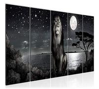 Runa Art Tableau mural XXL Afrique Lion 200 x 80 cm Noir Et Blanc 5 Parties - 022955c