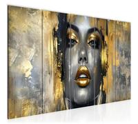 Runa Art Tableau mural XXL Femme mode 200 x 80 cm Noir Or 5 Parties - 052855a