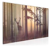 Runa Art Tableau mural XXL Forêt Cerf 200 x 80 cm Jaune 5 Parties - 013455c