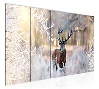 Runa Art Tableau mural XXL Hiver Cerf 200 x 80 cm Beige 5 Parties - 004155a