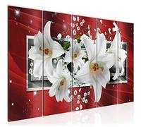Runa Art Tableau mural XXL Lis Fleurs 200 x 80 cm Rouge Gris 5 Parties - 204755b
