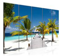 Runa Art Tableau mural XXL Plage Palmiers 200 x 80 cm Bleu 5 Parties - 604955a