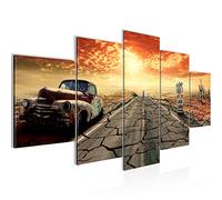 Runa Art - Tableau Voiture Route 66 200 x 100 cm 5 Parties XXL Decoration Murale Dessin Beige Orange 600351a