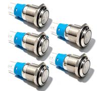 RUNCCI-YUN 5pcs 12V-24V 16mm Rond interupteur Push étancheBouton Poussoir Momentané LED Bouton Poussoir Metal Mini interupteur Push pour Voiture Camion Sonnette (Tête Plate)(LED Bleue)