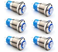 RUNCCI-YUN 6pcs 12V-24V 12mm Rond interupteur Push étancheBouton Poussoir Verrouillage LED Bouton Poussoir Metal Mini interupteur Push pour Voiture Camion Sonnette (Haute Tête) (LED Bleue)