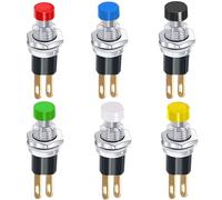 RUNCCI-YUN 6Pcs 7mm mini rond arduino Autobloquant bouton poussoir 12v,SPST on/Off,pour Trompette de Voiture, PC, Lampe de Table, Sonnette de Maison rouge vert jaune bleu blanc noir