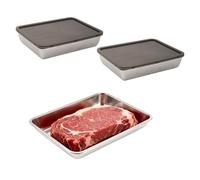Rundago Lot de 3 Boîte Conservation Alimentaire Inox 316L (25x20cm) - Grand Récipient Rectangulaire Hermétique pour Rangement Frigo, Charcuterie, Fromage & Viande, Compatible Four & Lave-vaisselle