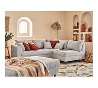 Rune - canapé d'angle droit - 4 places - avec pouf d'appoint - en velours côtelé - Gris clair
