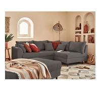 Rune - canapé d'angle droit - 4 places - avec pouf d'appoint - en velours côtelé - Gris foncé