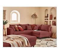 Lisa Design Canapé d'angle Rune droit 4 places avec pouf en velours côtelé Terracotta