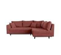 Lisa Design Canapé d'angle Rune droit 4 places avec pouf en velours côtelé Terracotta