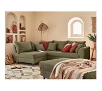 Lisa design Canapé d'angle gauche Rune 4 places avec pouf d'appoint en velours côtelé Vert