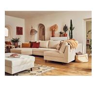 Rune - canapé panoramique d'angle droit - 7 places - avec pouf d'appoint - en velours côtelé - Beige