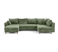 Best mobilier Canapé panoramique d'angle droit Rune 7 places velours texturé Vert sauge