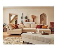 Rune - canapé panoramique d'angle gauche - 7 places - avec pouf d'appoint - en velours côtelé - Beige