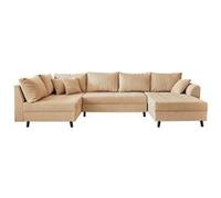 Rune - canapé panoramique d'angle gauche - 7 places - avec pouf d'appoint - en velours côtelé - Beige Beige G
