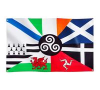 Runesol Drapeau interceltique, 91x152cm, 3ft x 5ft, 4 Anneaux, œillet dans chaque coin, drapeau des nation celtiques, Union celtique, Drapeaux Premium, Intérieur, Extérieur, Couleurs vives