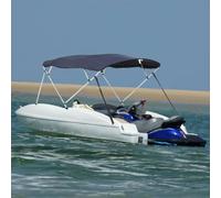 Runheo 4 Bow Bimini Top avec panneaux latéraux bleu en polyester 600D, cadre en aluminium, 243 x 230 à 244 x 137 cm, protection UV, protection contre la pluie, protection solaire pour bateau, bateau