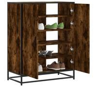Runheo Armoire à chaussures en bois de chêne fumé - 75 x 38 x 97,5 cm - Avec 5 compartiments - Étagère à chaussures fermée pour couloir, couloir, vestiaire, gain de place et système de rangement avec