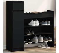 Runheo Armoire à chaussures en bois noir 100,5 x 28 x 100 cm avec tiroir et portes, peu encombrant, pour couloir, vestiaire, avec étagère et espace de rangement pour 10 paires de chaussures