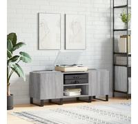 Runheo Armoire à disques gris Sonoma 121 x 38 x 48 cm avec pieds en fer, espace de rangement pour disques vinyles, plaque supérieure stable pour tourne-disque, rack hi-fi pratique pour salon et home