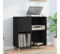 Runheo Armoire à disques noire en bois avec pieds en bois d'eucalyptus - 84,5 x 38 x 89 cm - Espace de rangement pour disques vinyles, étagère pour tourne-disque, polyvalent comme vitrine, buffet