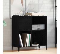 Runheo Armoire à disques vinyles aspect chêne noir avec pieds en acier 84,5 x 38 x 89 cm, étagère pour salon, commode et buffet pour livres, décoration, rangement, peu encombrant