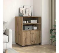 Runheo Armoire à roulettes en chêne Artisan - 60 x 48 x 81 cm - Avec roulettes et portes - Armoire de bureau polyvalente pour bureau à domicile - Espace de rangement pour dossiers, documents et