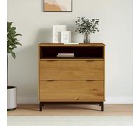 Runheo Armoire à tiroirs FLAM en pin massif aspect chêne 80 x 40 x 80 cm, 2 tiroirs, 1 compartiment ouvert, commode en bois pour salon, chambre à coucher, bureau, couloir avec beaucoup d'espace de
