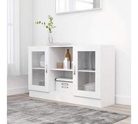 Runheo Armoire à vitrine Blanc 120x30,5x70 cm en Bois d'ingénierie avec Porte, étagère et Plateau Robuste pour Salon, Salle à Manger, Rangement déco et Vaisselle