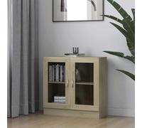 Runheo Armoire à vitrine en Bois d'ingénierie chêne Sonoma 82,5x30,5x80 cm avec 2 Portes et Compartiments, Meuble de Rangement bibliothèque pour Salon Bureau Chambre