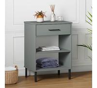 Runheo Armoire Console Oslo en Bois de pin Massif Gris avec Pieds en métal Stable pour Rangement avec tiroir et Compartiments, Meuble d'entrée ou Salon au Style Industriel Pratique et Moderne
