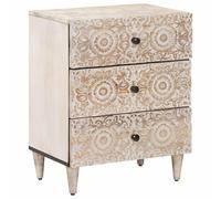 Runheo Armoire de lit Blanc en Bois de Mangue Massif avec 3 tiroirs 50 x 33 x 60 cm Meuble de Rangement Multifonction pour Chambre Salon dortoir Style Moderne scandinave
