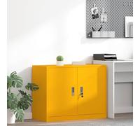 Runheo Armoire de rangement en acier jaune moutarde 90 x 40 x 70 cm avec portes verrouillables, armoire de bureau polyvalente pour documents et dossiers, structure métallique compacte avec revêtement