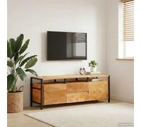 Runheo Armoire de rangement marron en bois massif de mangue, 110 x 30 x 40 cm, avec 2 tiroirs, 2 portes en panneau, idéale pour le salon, le home cinéma, le jeu, comme buffet bas et rangement