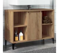 Runheo Armoire d'évier chêne Artisanal Bois d'ingénierie 80x33x60 cm Meuble lavabo avec Porte et étagère pour Salle de Bain Rangement sous Vasque Pieds métal Stable