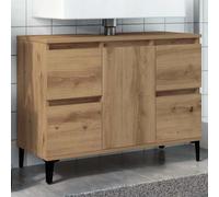 Runheo Armoire d'évier chêne Artisanal en Bois d'ingénierie 80x33x60 cm Meuble lavabo avec 4 tiroirs, Porte, Pieds métal Stable pour Salle de Bain, Rangement sous Vasque, Organiseur Pratique