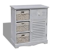 Runheo Armoire en Bois Blanc avec 3 paniers en Tissage Gauche, Meuble Rangement Durable 60x30x63 cm, idéal Chambre Salon Bureau, capacité 50 kg, Style Campagne Pratique et Fonctionnel
