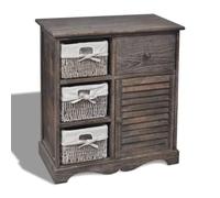 Runheo Armoire en Bois Marron avec 3 paniers en Tissage, Meuble Rangement Durable 60x30x63 cm pour Chambre Salon Bureau, Caisson Buffet avec tiroirs Compartiments, vestiaire Organisateur Pratique