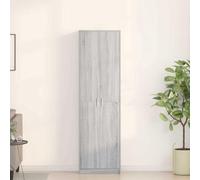 Runheo Armoire grise Sonoma en bois 55 x 25 x 189 cm avec 5 étagères et deux portes pour chambre à coucher, chambre d'enfant, couloir, rangement peu encombrant avec tringle à vêtements et organiseur