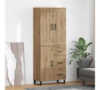Runheo Armoire Haute en Bois d'ingénierie chêne Artisanal 69,5 x 34 x 180 cm avec tiroir, Portes, étagères et Pieds carrés métal pour Rangement Salon Salle à Manger Bureau